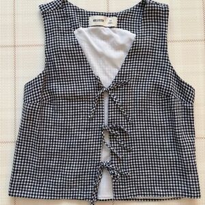 Hollister Navy and White Gingham Women's Top